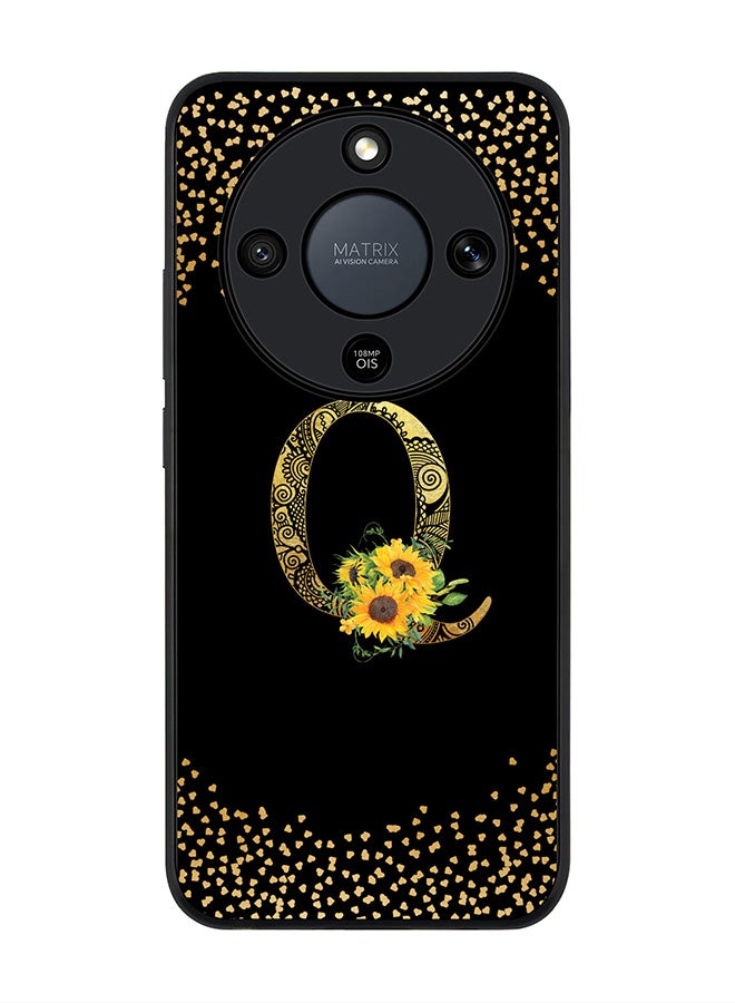 For Honor X9d / Magic8 Lite / X70 Case,Slim fit Camera Protection, Shockproof Thin Phone cover  - Custom Floral Monogram - Q ( Black )